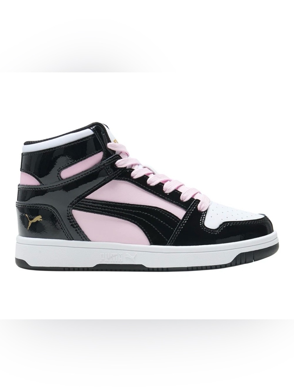 Puma High-Top Sneakers in Black, Pink & White